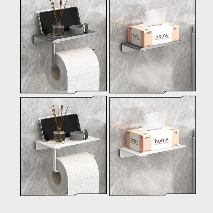 Suporte de Papel Higiénico Adesivo Sem Furos – Porta Rolo e Prateleira Multifuncional para Casa de Banho ou Cozinha