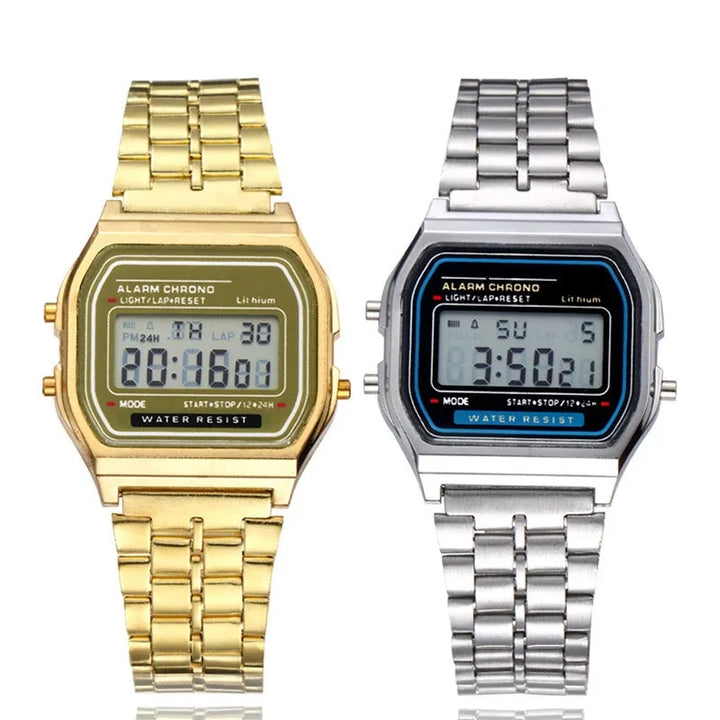 Relógio Digital Esportivo Unissex LED – Pulseira de Metal, Estilo Casual, Design Quadrado