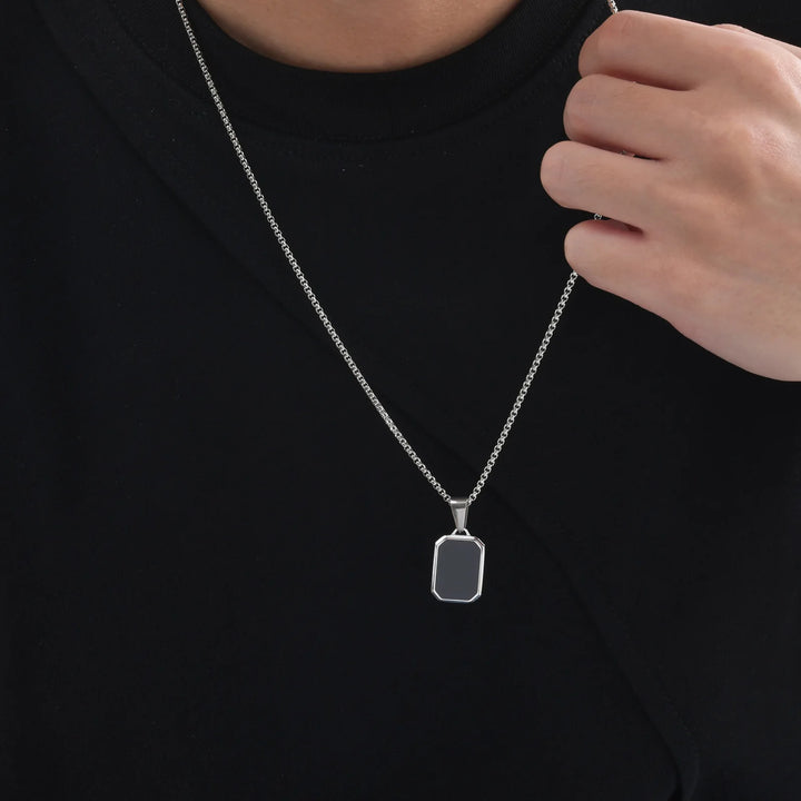 Trendy Pendant Necklaces for Men Boys,Square Natural Stone Stainless Steel Necklaces,New Hip Hop Cool Jewelry Gifts