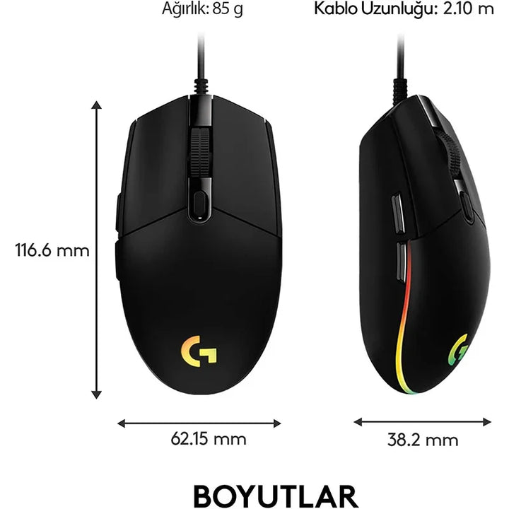 Logitech G102 Mouse USB Com Fio para Jogos – 8000 DPI com Efeito Óptico Rainbow
