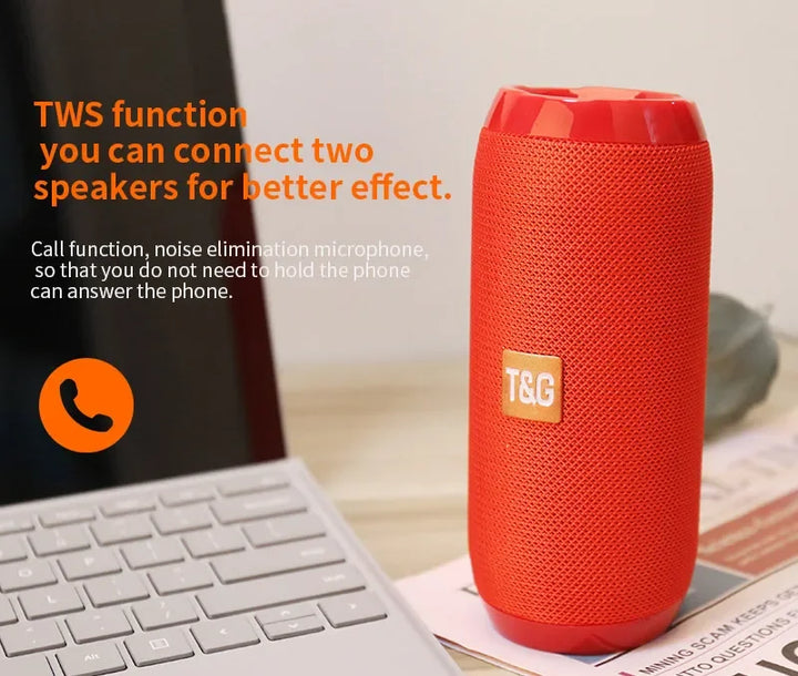 Coluna Bluetooth T&G Portátil | À Prova de Água com Subwoofer Potente, Rádio FM e 10h de Autonomia