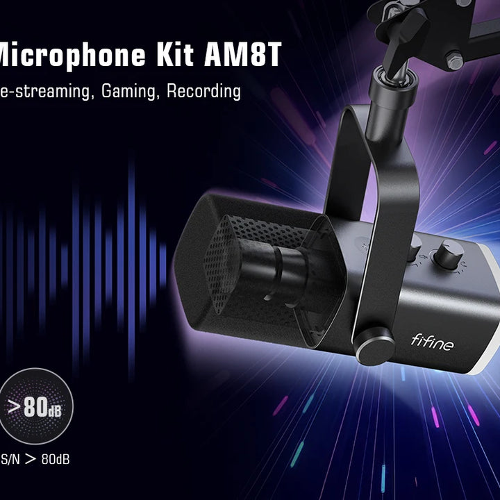 Microfone Gaming FIFINE XLR/USB com RGB, Suporte e Entrada para Headphone – Kit Dinâmico para PC, PS5/4