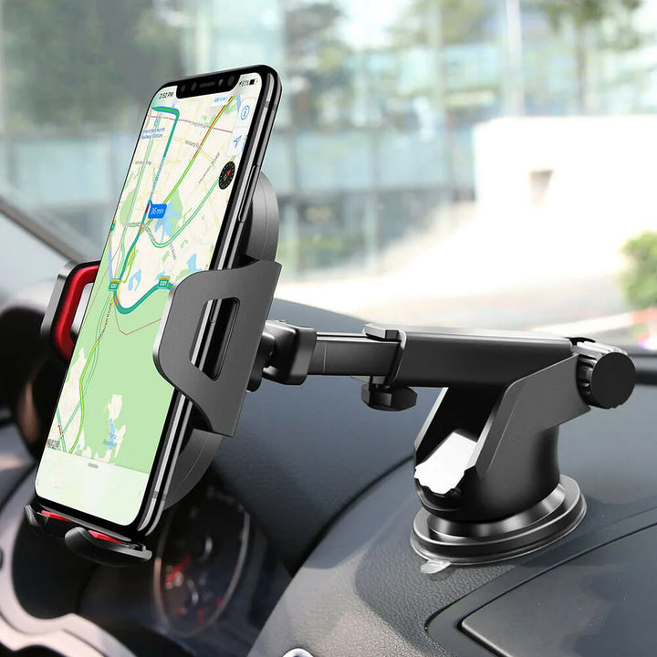 Suporte Universal para Telemóvel no Carro 360° Rotativo – Ventosa e Braço Retráctil para Todos os Smartphones