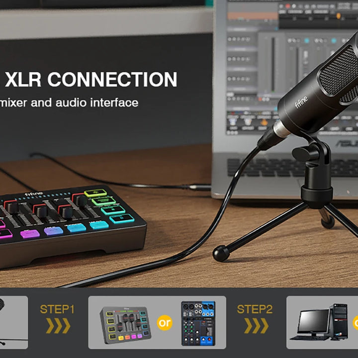 Microfone Profissional FIFINE K669D XLR com Corpo Metálico – Ideal para Gravação, Podcast, Voice Over, ASMR e Streaming