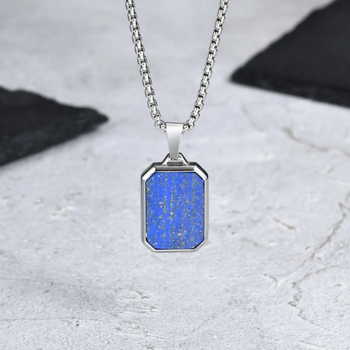 Trendy Pendant Necklaces for Men Boys,Square Natural Stone Stainless Steel Necklaces,New Hip Hop Cool Jewelry Gifts