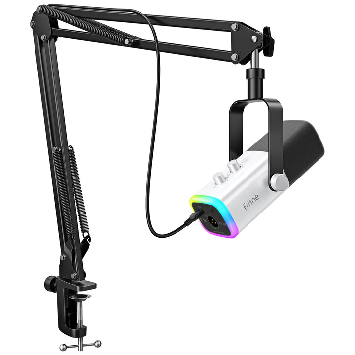Microfone Gaming FIFINE XLR/USB com RGB, Suporte e Entrada para Headphone – Kit Dinâmico para PC, PS5/4