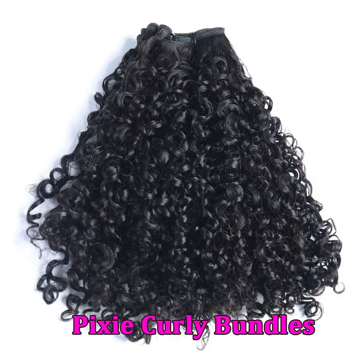 Extensões de Cabelo Humano Curly Pissy/Funmi/Pixie 10"-26" – Cabelo Remy Brasileiro ou Birmanês, Duplo Weft, 1 a 4 Bundles