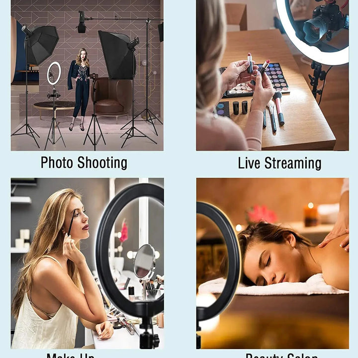Anel de Luz 26 cm com Tripé Ajustável – Iluminação Profissional para Selfies e Vídeos