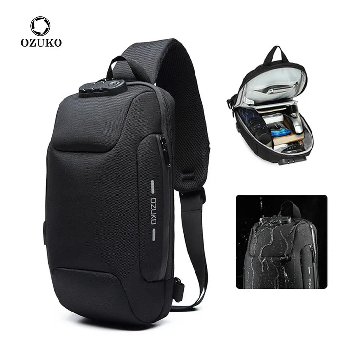 Mala de Ombro Masculina Anti-Roubo | Impermeável com Porta USB