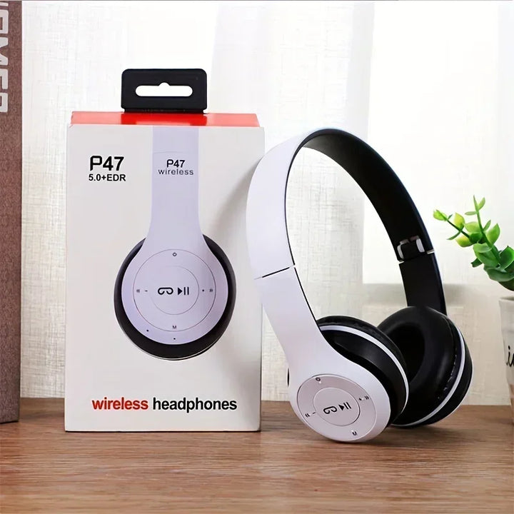 P47 Auscultadores Bluetooth com Microfone – Som Estéreo, Cancelamento de Ruído, Compatível com PC, Telemóvel e Gaming