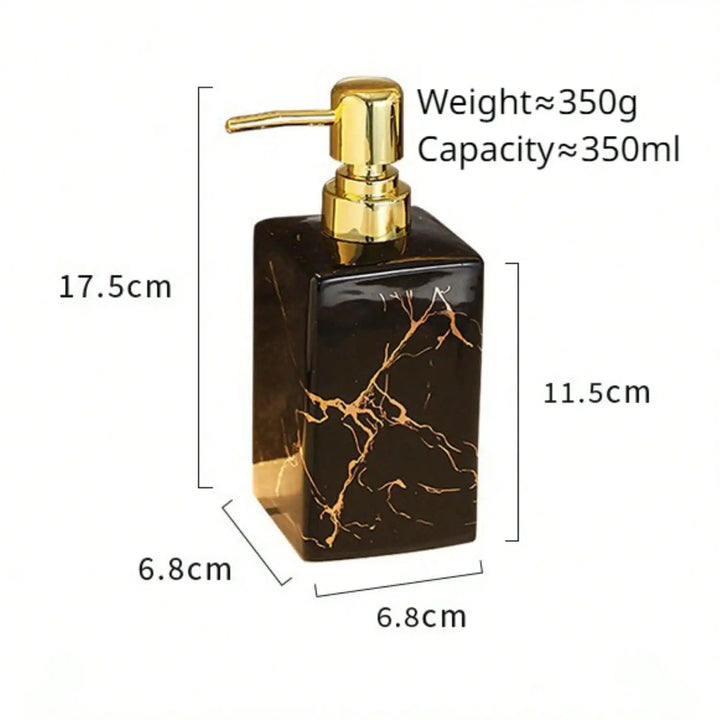 Dispensador de Sabonete Líquido em Cerâmica com Textura de Mármore – 350ml Recarregável