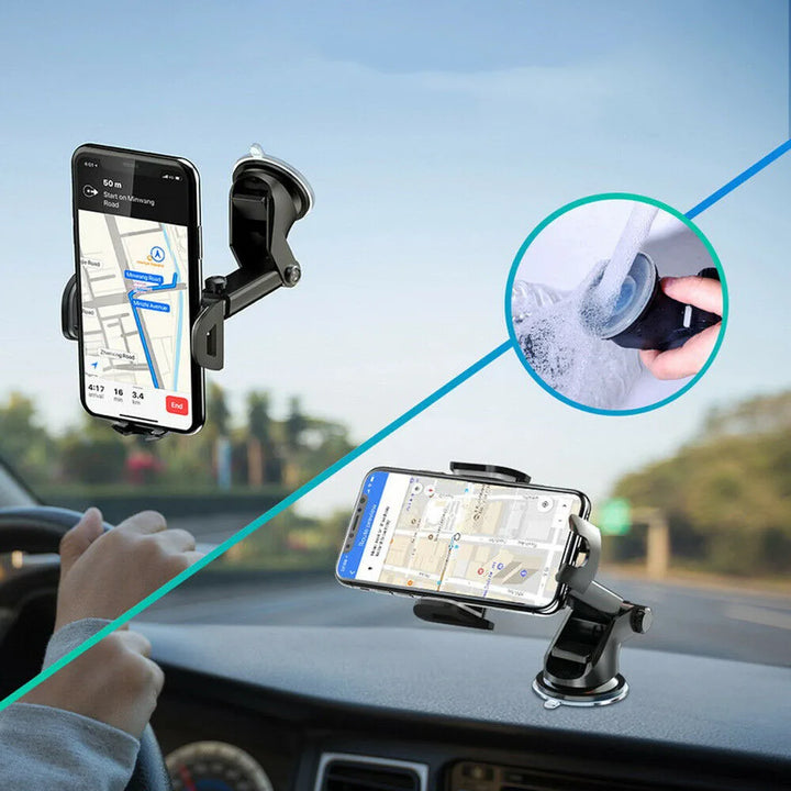 Suporte Universal para Telemóvel no Carro 360° Rotativo – Ventosa e Braço Retráctil para Todos os Smartphones