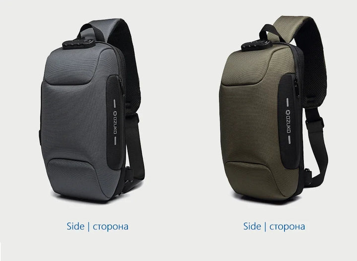 Mala de Ombro Masculina Anti-Roubo | Impermeável com Porta USB