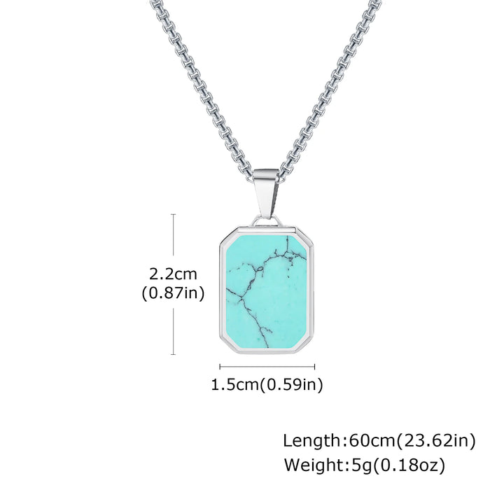 Trendy Pendant Necklaces for Men Boys,Square Natural Stone Stainless Steel Necklaces,New Hip Hop Cool Jewelry Gifts