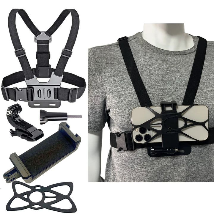 Suporte de Peito para Telemóvel – Fixação Segura para iPhone, Xiaomi, Samsung e GoPro