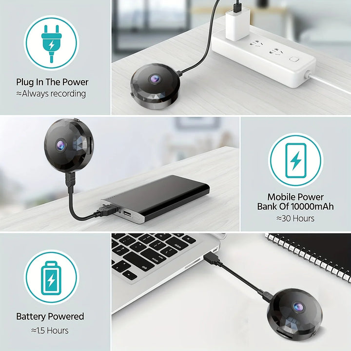 Mini Câmara Wi-Fi 1080P com Visão Noturna e Deteção de Movimento