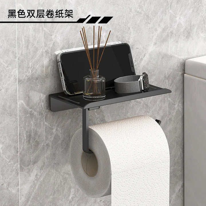 Suporte de Papel Higiénico Adesivo Sem Furos – Porta Rolo e Prateleira Multifuncional para Casa de Banho ou Cozinha