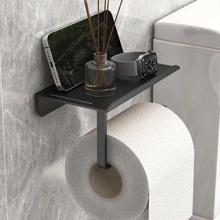 Suporte de Papel Higiénico Adesivo Sem Furos – Porta Rolo e Prateleira Multifuncional para Casa de Banho ou Cozinha