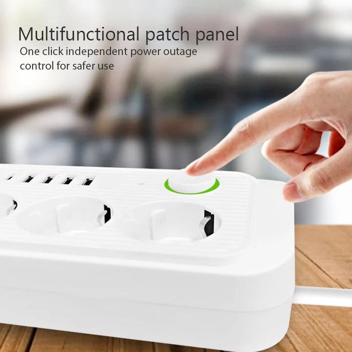 Extensão Elétrica com 3 Tomadas AC + USB Tipo-C | 2 Metros, Multitomada com Filtro de Rede – Ficha EU