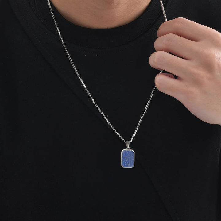 Trendy Pendant Necklaces for Men Boys,Square Natural Stone Stainless Steel Necklaces,New Hip Hop Cool Jewelry Gifts