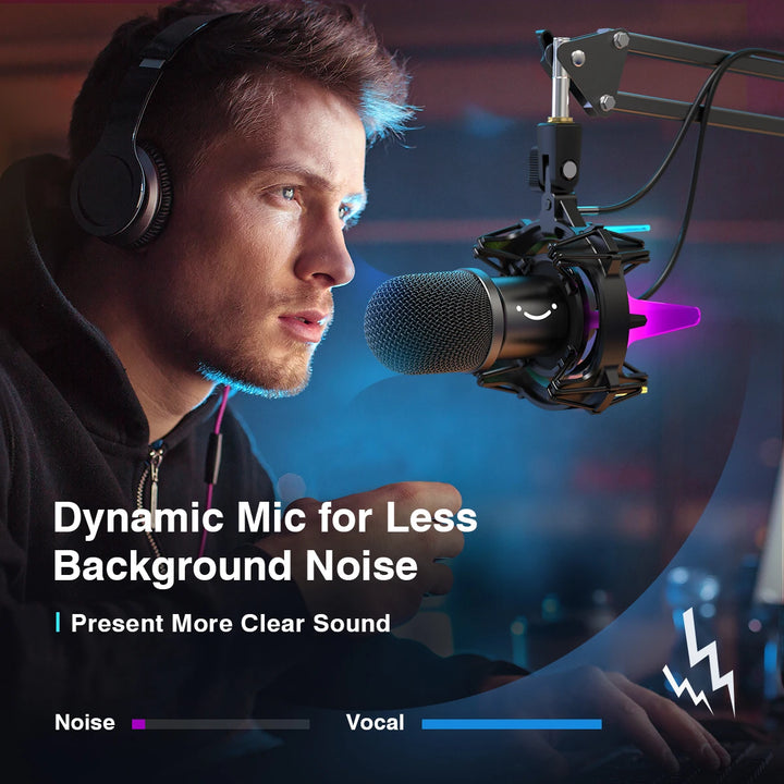 Microfone Dinâmico USB FIFINE K651 com Braço Articulado, Iluminação RGB e Montagem Antichoque – Ideal para Streaming, Podcasts e Gaming no PC, PS4, PS5