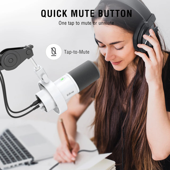 Microfone Dinâmico FIFINE K688W USB/XLR com Controle de Ganho, Touch Mute e Entrada para Fone de Ouvido – Ideal para Streaming e Gravação
