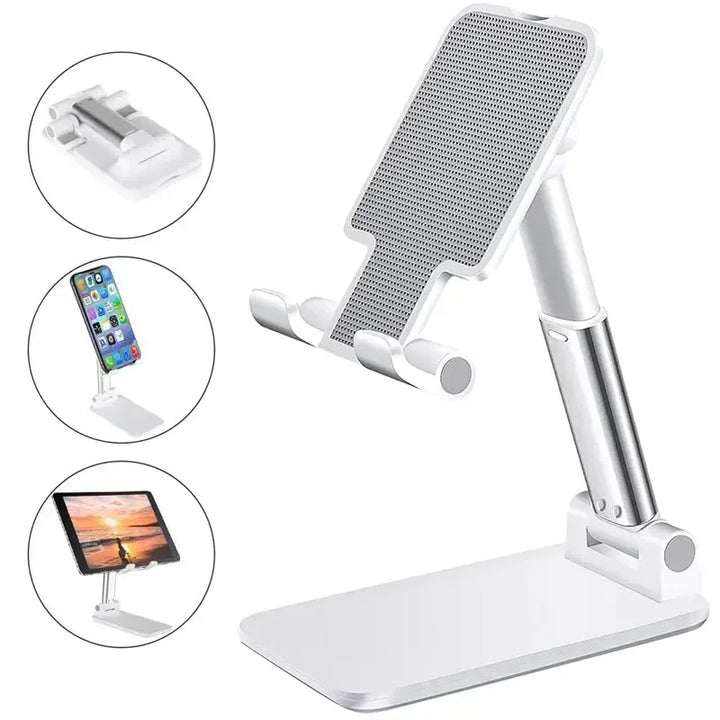 Suporte de Telemóvel Ajustável para Secretária – Compatível com iPhone, Samsung, Xiaomi, iPad e Tablets | Leve, Dobrável e Universal