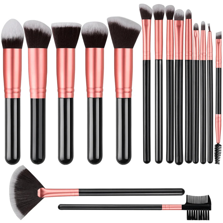 Conjunto Profissional de Pincéis de Maquiagem 14/16 Peças – Cerdas Macias para Olhos, Base, Blush e Corretivo