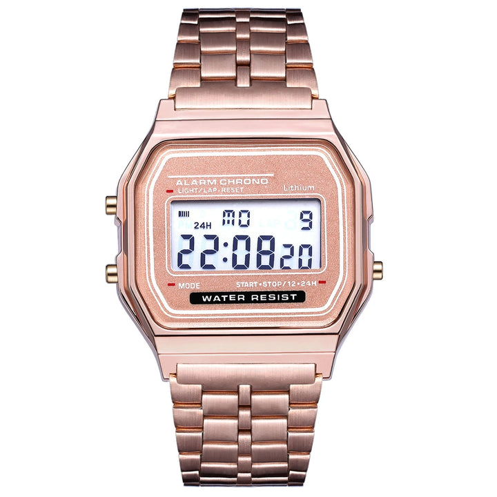 Relógio Digital Esportivo Unissex LED – Pulseira de Metal, Estilo Casual, Design Quadrado