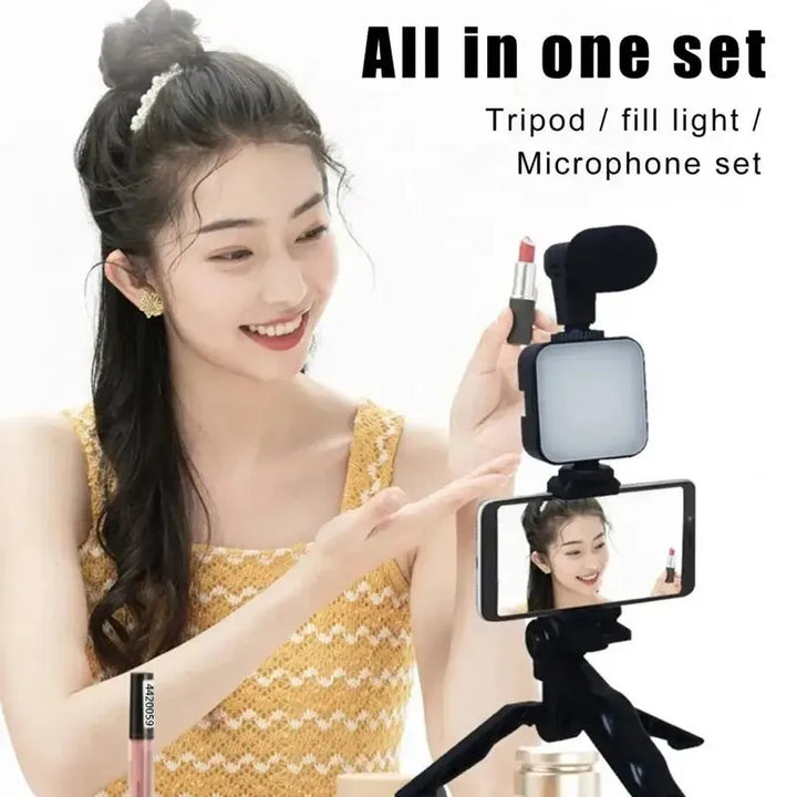 Kit Vlogging para Smartphone COOL DIER com Tripé, Suporte de Telemóvel, Microfone e Luz LED – Ideal para TikTok, YouTube e Lives