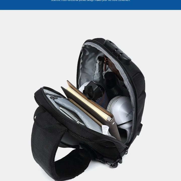 Mala de Ombro Masculina Anti-Roubo | Impermeável com Porta USB