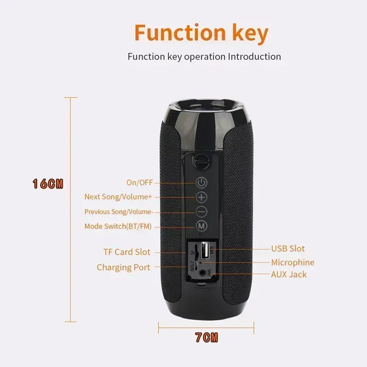 Coluna Bluetooth T&G Portátil | À Prova de Água com Subwoofer Potente, Rádio FM e 10h de Autonomia