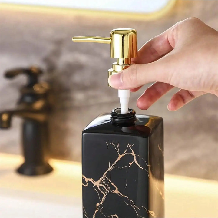 Dispensador de Sabonete Líquido em Cerâmica com Textura de Mármore – 350ml Recarregável