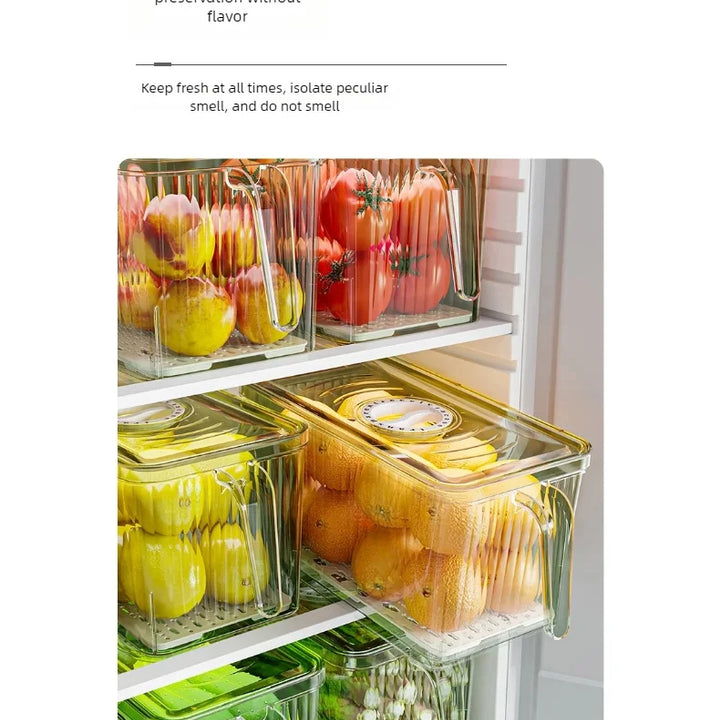 Caixa Organizadora de Frutas e Legumes para Frigorífico – Com Pega, Multifuncional e Empilhável