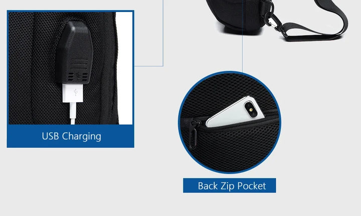 Mala de Ombro Masculina Anti-Roubo | Impermeável com Porta USB