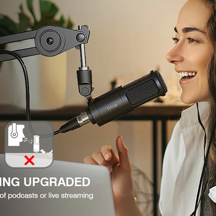 Microfone Profissional FIFINE K669D XLR com Corpo Metálico – Ideal para Gravação, Podcast, Voice Over, ASMR e Streaming
