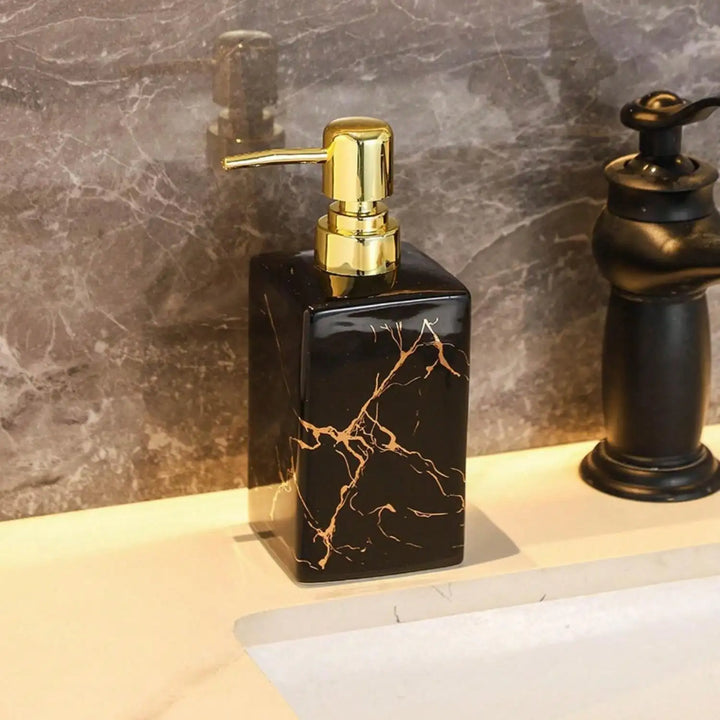 Dispensador de Sabonete Líquido em Cerâmica com Textura de Mármore – 350ml Recarregável