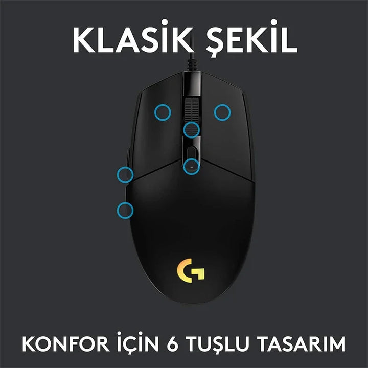 Logitech G102 Mouse USB Com Fio para Jogos – 8000 DPI com Efeito Óptico Rainbow