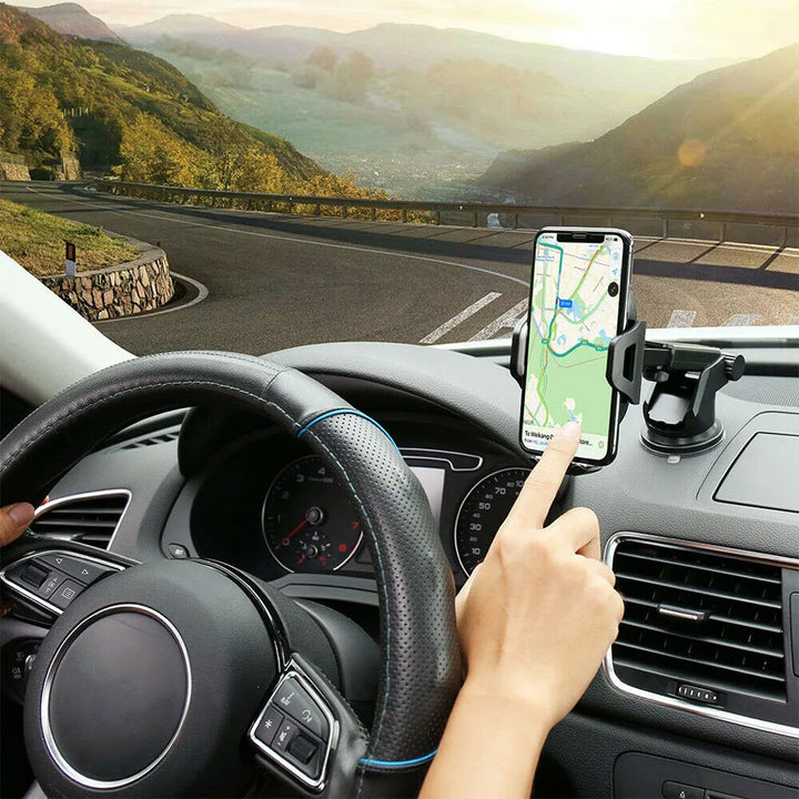 Suporte Universal para Telemóvel no Carro 360° Rotativo – Ventosa e Braço Retráctil para Todos os Smartphones