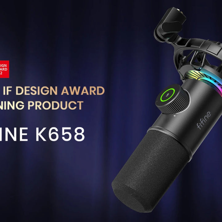 Microfone Dinâmico FIFINE K658 USB com Tap-to-Mute, RGB e Jack para Auscultadores – Som Profissional para Gaming e Streaming