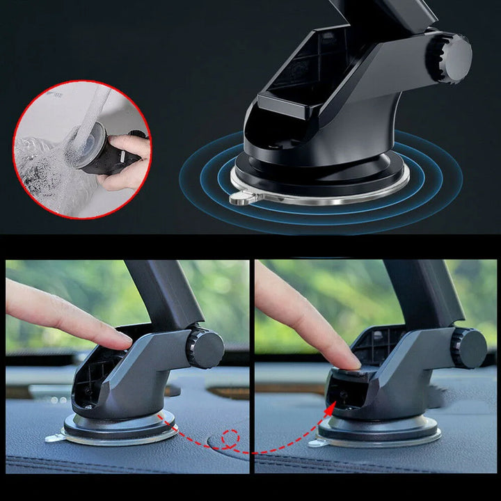 Suporte Universal para Telemóvel no Carro 360° Rotativo – Ventosa e Braço Retráctil para Todos os Smartphones