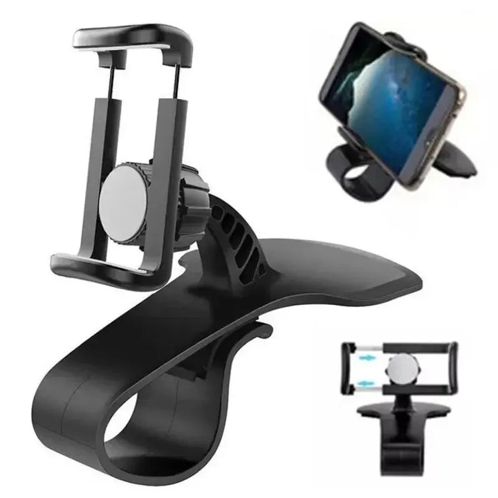 Suporte de Telemóvel Universal para Carro com Rotação 360° – Fixação em Painel com Clipe | Compatível com iPhone, Samsung, Xiaomi
