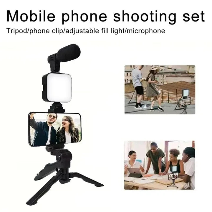 Kit Vlogging para Smartphone COOL DIER com Tripé, Suporte de Telemóvel, Microfone e Luz LED – Ideal para TikTok, YouTube e Lives