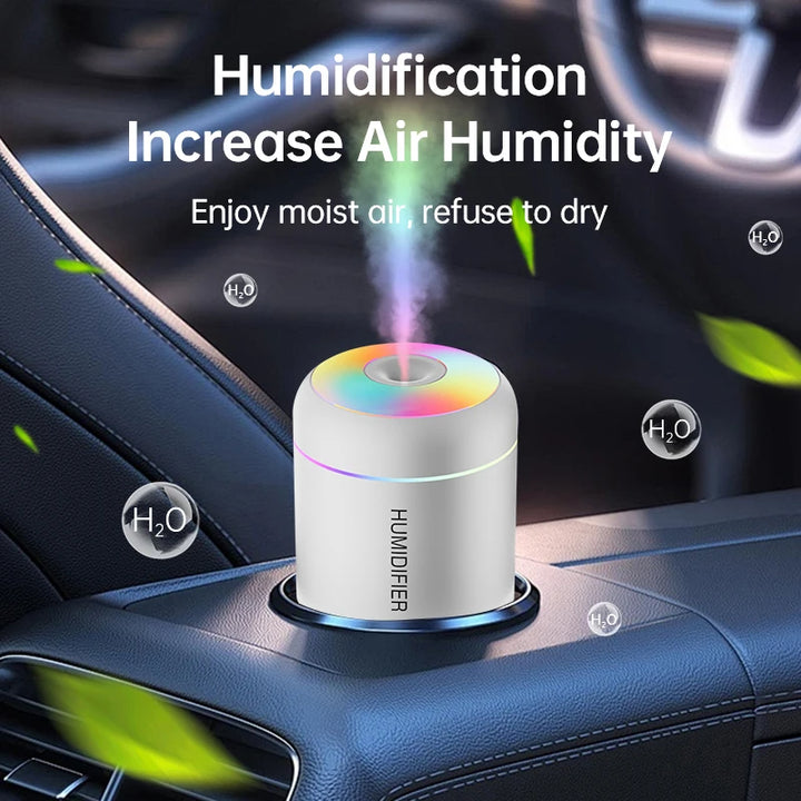 Humidificador de Ar Mini 180ml USB com Difusor de Aromas e Luz LED – Ideal para Carro, Casa e Quarto
