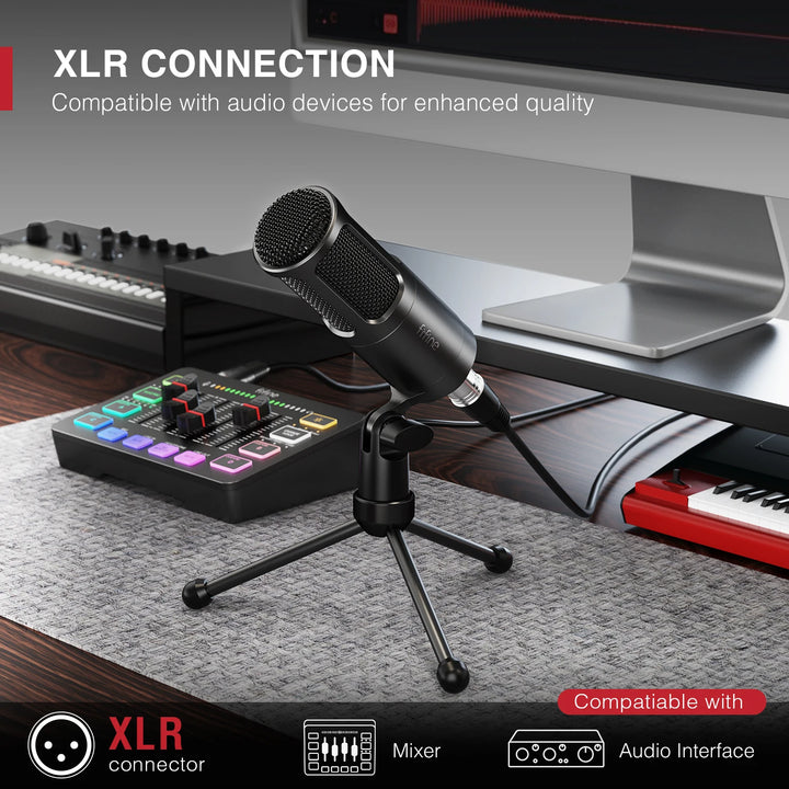 Microfone Profissional FIFINE K669D XLR com Corpo Metálico – Ideal para Gravação, Podcast, Voice Over, ASMR e Streaming