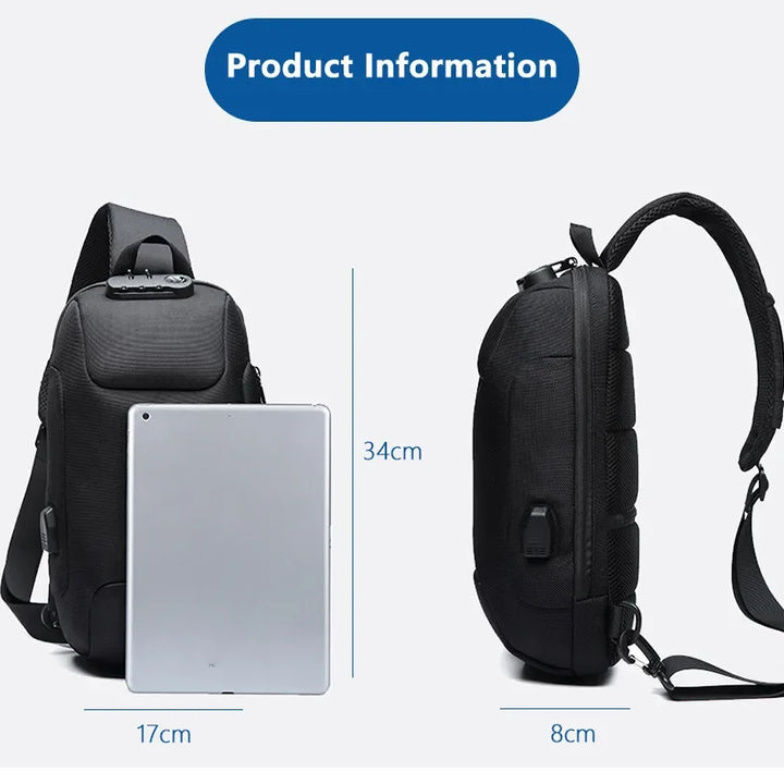 Mala de Ombro Masculina Anti-Roubo | Impermeável com Porta USB