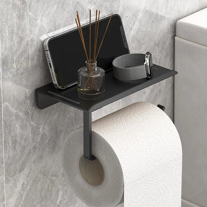 Suporte de Papel Higiénico Adesivo Sem Furos – Porta Rolo e Prateleira Multifuncional para Casa de Banho ou Cozinha