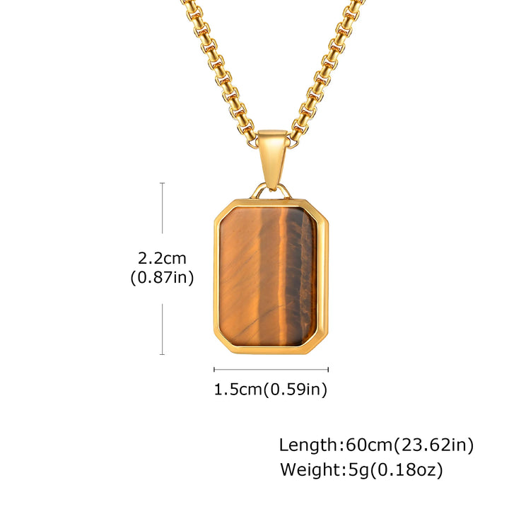 Trendy Pendant Necklaces for Men Boys,Square Natural Stone Stainless Steel Necklaces,New Hip Hop Cool Jewelry Gifts