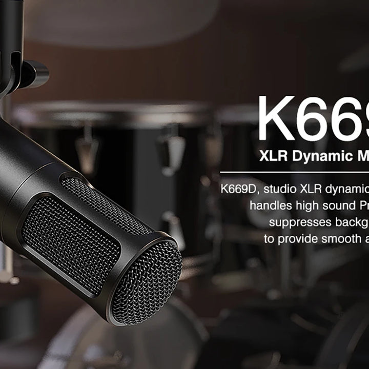 Microfone Profissional FIFINE K669D XLR com Corpo Metálico – Ideal para Gravação, Podcast, Voice Over, ASMR e Streaming
