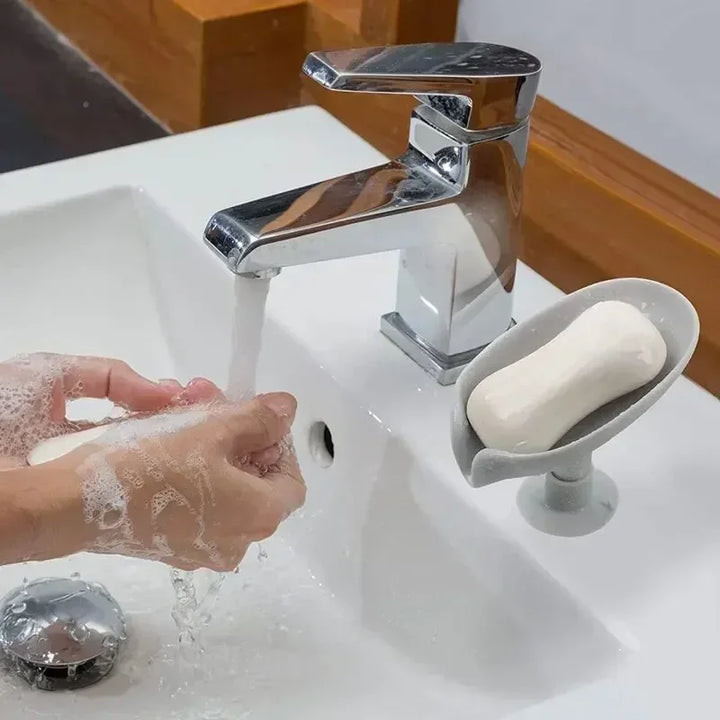 Suporte de Sabonete em Forma de Folha com Ventosa – Porta Sabonete Drenante para Casa de Banho e Cozinha